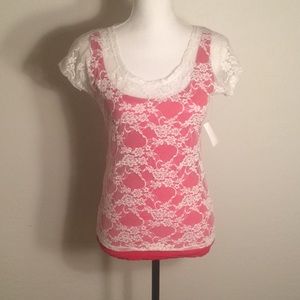 White mesh top with flower design